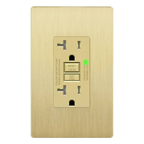 LIDER GFCI Outlet 20Amp, Brushed Wall Plate, ETL Listed, Matte Gold