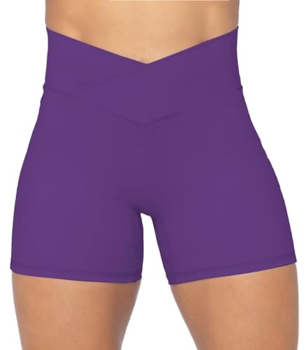 Image of Sunzel Crossover Biker Shorts for Women, No Front Seam V High Waist Yoga Workout Gym Shorts with Tummy Control | 4 Or 6-Inch Inseam, High Waisted, Tummy Control, Crossover Waist, Buttery Soft, No Front Seam, Squat Proof, Compression