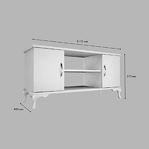 TV Stand, Chipboard and Plastic, White, 111 x 40 x 57 cm