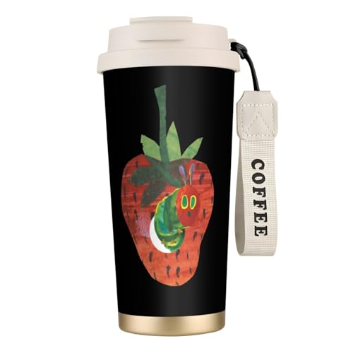 タンブラー はらぺこあおむし 絵本 コーヒーカップ 500ml コンビニカップ ストロー付き 蓋付き おしゃれ 水筒 魔法瓶 マグカップ 316ステンレス製 保温保冷 大容量 ストラップ付き プレゼント