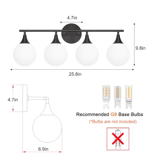 Image of Daunton Modern Matte Black Bathroom Vanity Light - Energy Efficient G9 Base Bathroom Lighting Fixtures Over Mirror, Anti-Glare 26 Inch Soft Illumination for Makeup & Shaving, Stylish and Affordable
