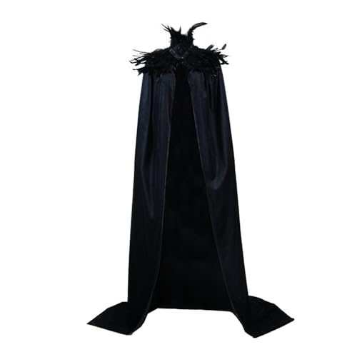 Cape d'Halloween longue prune à faux col de plumes pour costumes de vampires et sorcières