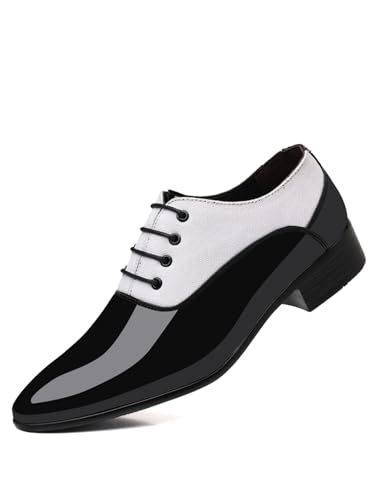 Image of Men's Vintage High Gloss Dress Shoes Patent Leather Oxford Business Suit Tuxedo Formal Shoes Prom Weddings
