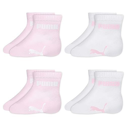 Kit 4 Pares Meias Puma Bebê Sapatilha Infantil Cano Curto Baixo, 2 Branc - 2 Rosa, 21-24