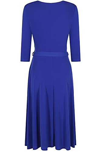 Image of Women's 3 /4 Sleeve Faux Wrap Midi Dress Knee Length Royal Blue M