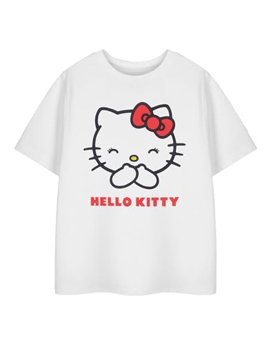 Hello Kitty Girls White T-Shirt | Classic Short Sleeve Graphic Tee | Sanrio Logo Top for Kids