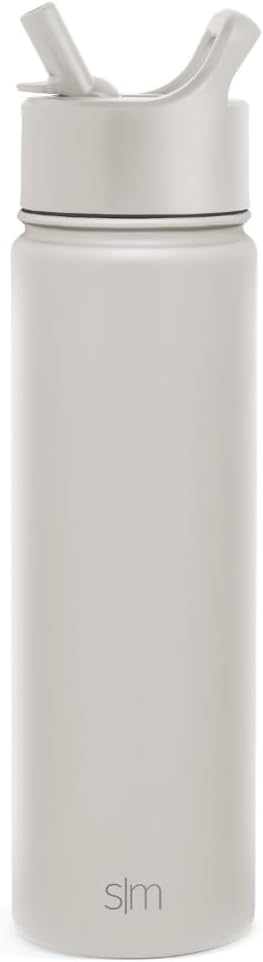 Water Bottle with Straw Lid Vacuum Insulated Stainless Steel Metal Cup Bottles | Reusable Leak Proof BPA-Free Flask for Gym, Travel, Sports | Summit Collection | 22oz, Almond Birch