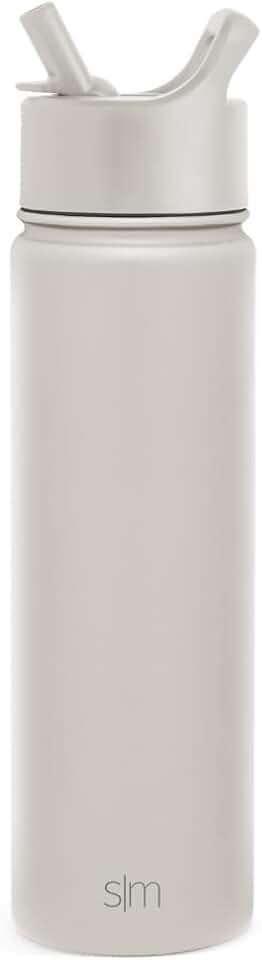 Simple Modern Water Bottle with Straw Lid Vacuum Insulated Stainless Steel Metal Cup Bottles | Reusable Leak Proof BPA-Free Flask for Gym, Travel, Sports | Summit Collection | 22oz, Almond Birch