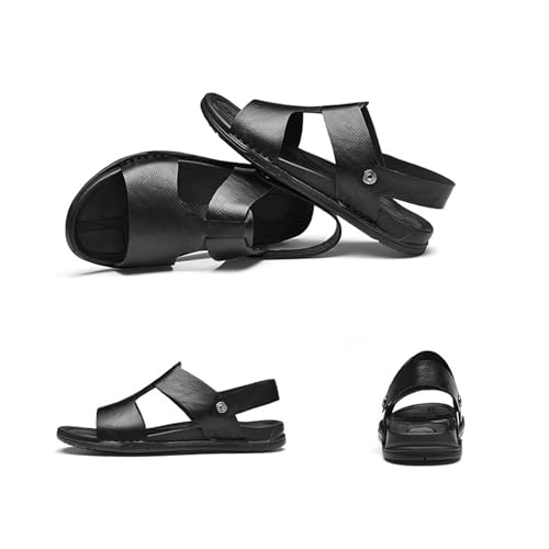 Men's Leather Hollow-Out Slip-on Flat Sandals,Classic Retro Round Open Toe Outdoor Casual Beach Walking Sandals2