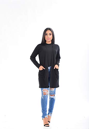 Maxi Cardigan Adamas Canelado Preto Cor:Preto;Tamanho:G