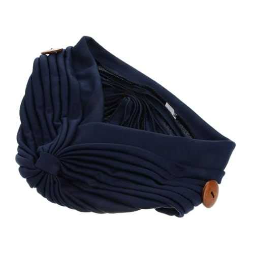 BESPORTBLE Chemo Hat Button for Women Stylish Wrap Cap Stretchy Turban Women's Headwear for Hair Loss Headwrap Soft and Comfortable Navy