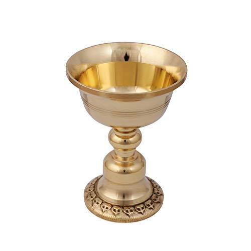 Vintage Öllampe Aus Kupferlegierung - Buddhistische Tempellampe 8,5cm Gold