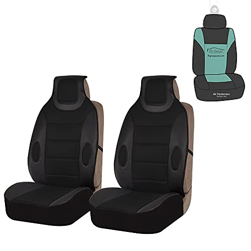 FH Group FB202102 Leatherette Cushion Pads with 3D Air Mesh (Black) Front Set – Universal Fit for Cars Trucks & SUVs