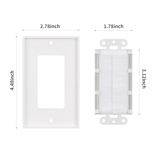 Single Gang Wall Plate Cable Pass Through for Low Voltage Wires with Bracket,Single Gang for In-Wall Cable Management,Cord Hider for Wall Mount TV,1 Packs