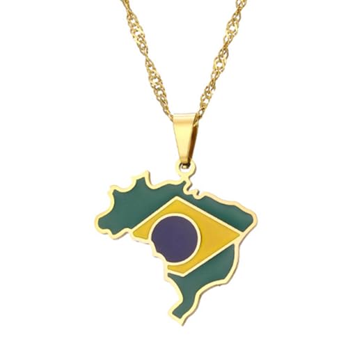 Fashion Drip oil Necklace Stainless Steel Brazil Map Pendant necklace