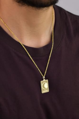 Pendentif lune gravée rectangle argent plaqué or avec chaîne 45cm mixte - 4