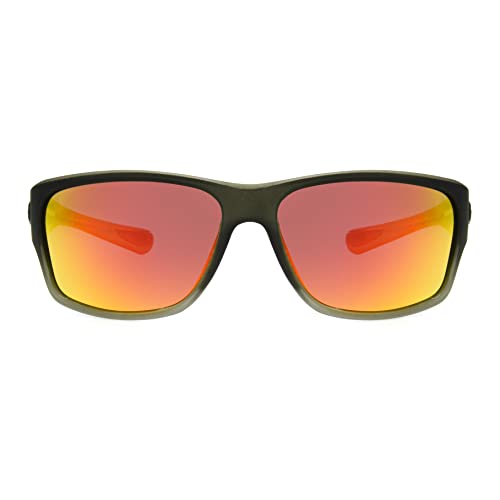 Panama Jack Men's Polarized Orange Mirror Wrap Sunglasses, Dark Gray Crystal, 643