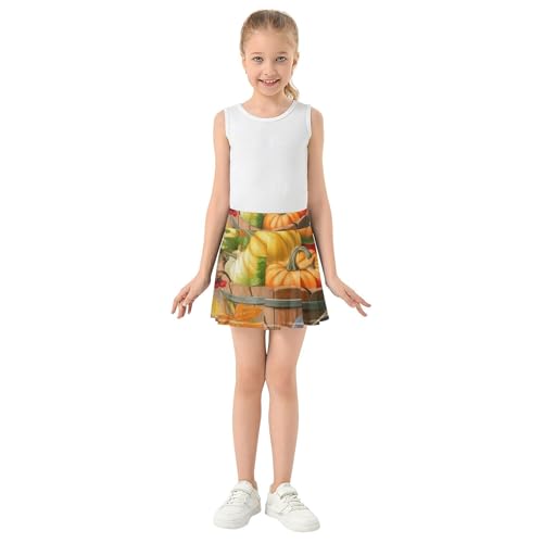 Kids Tennis Skirts Autumn Pumpkins Wooden Bucket Athletic Shorts Girls Skorts Cool Pink Teen Skirt 4t3