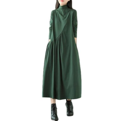 体系隠し ワンピース ロングワンピース レディース フレア 長袖 ハーフネック 可愛い ふんわり体型カバー 着痩せ 大きいサイズ ゆったり 普段着 快適 (JP, アルファベット, L, グリーン)