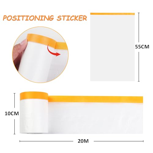 6 Rollen Abdeckfolie Maler, Abklebeband Maler mit Gewebeklebeband, Transparent Abdeckband Maler, Abdeckfolie Stark zum Staubschutz, Schutz von Wand (55CM*20M)