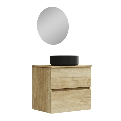Mueble de baño de melamina 16mm con lavabo cerámico redondo negro mate 2