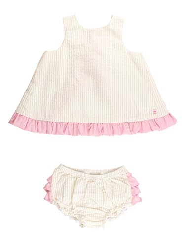 RuffleButts Baby/Toddler Girls Swing Top & Bloomer Coordinated Set - Banana Signature Seersucker, 3-6m