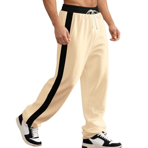 Sweatpants for Men Baggy Straight Leg Sweat Pants Fall Winter Casual Drawstring Striped Workout Joggers with Pockets2