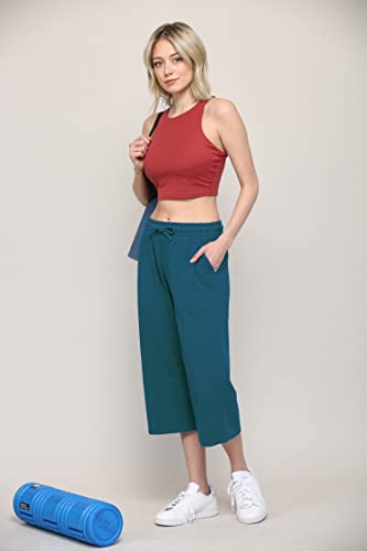 Image of Lock and Love Womens Capri Pants Loose Yoga Pants Wide Leg Drawstring Comfy Lounge Pajama Capris Sweatpants with Pockets
