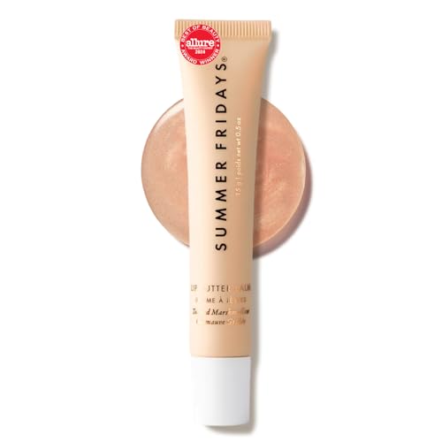 Image of Summer Fridays Lip Butter Balm - Moisturizing Lip Gloss for Instant Shine + Sheer Color - With Nourishing Shea Butter - Everyday Makeup + Skin Care Summer Essentials - Toasted Marshmallow (.5 Oz)