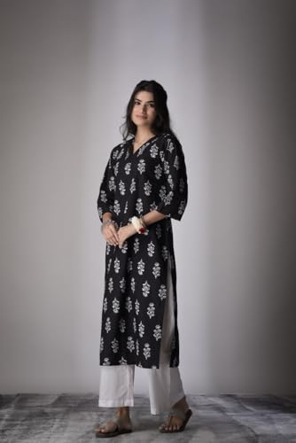 Image of Women's Viscose Rayon Printed A-Line Kurta - 3 /4 Sleeve Ethnic Tunic for Casual Long Kurta 1061
