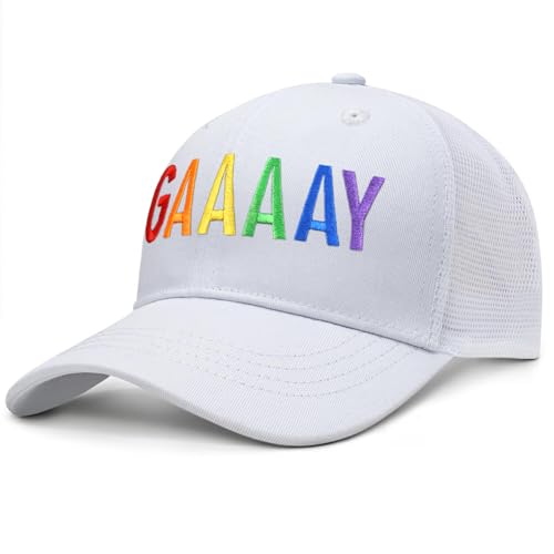 Image of Gay Pride Trucker Hat for Men and Women Rainbow LGBT Embroidered Adjustable Washable Baseball Cap Accessories Gifts
