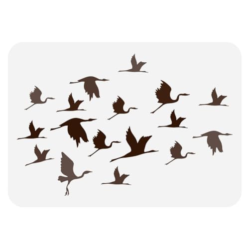 FINGERINSPIRE Pochoir de Grues pour la Peinture 21x29.7 cm Grandes Grues Oiseaux Silhouettes Modèle de Dessin Réutilisable Oiseaux Groupe Peinture Pochoir...