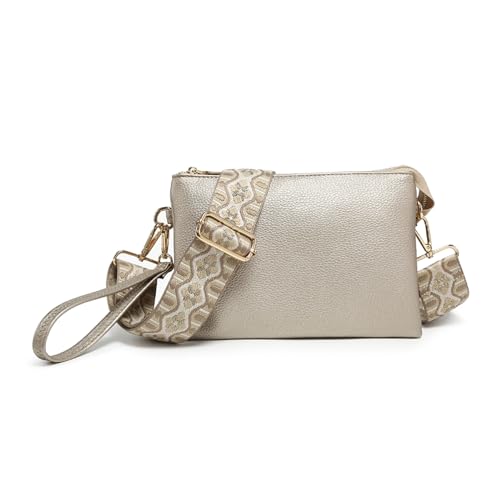 Image of JEN & CO. Izzy Vegan Leather Crossbody Bags Clutch Purses Wristlet Wallet Shoulder Handbag with Guitar Strap for Women