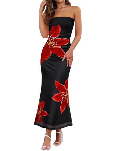 ZESICA Womens Summer Floral Strapless Maxi Dress 2026 Off Shoulder