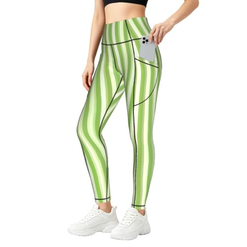 Pantalones de yoga verdes a rayas para un entrenamiento sin transparencias
