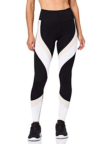 Amazon Essentials Legging de Sport en Velours avec Bande Latérale Femme, Noir/Blanc Nacré/Blanc, 38