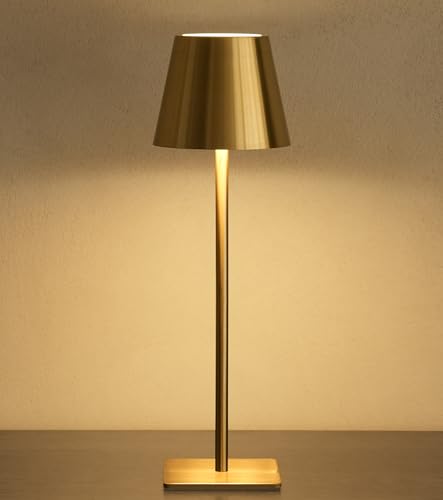 Image of UME Cordless Table Lamp, Battery Operated Lamp - Portable Waterproof Rechargeable Table Lamp w / 3 Color Temps & Stepless Dimming for Dinner, Desk, Cafe, Outdoor (Brushed Gold)