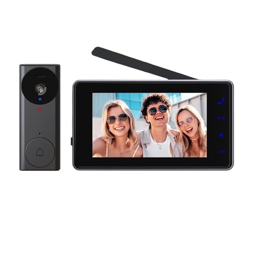 TIEOAXFT Timbre de vídeo inalámbrico con Pantalla IPS de 4,3 Pulgadas, intercomunicador Visual bidireccional de 2,4G, Timbre de grabación de cámara con Antena(TBKA17)