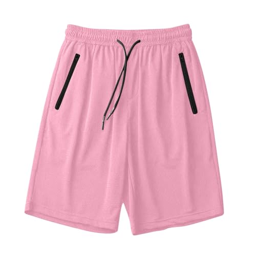 Pantalones cortos deportivos para hombre, pantalones cortos de running para hombre, bermudas de deporte, de malla, pantalones cortos de running casual, bermudas transpirables para el ocio, rosa, L