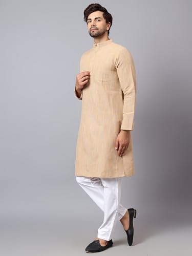 Image of LATEST CHIKAN Men's Cotton Long Kurta Full Sleeves - Casual Ethnic Wear