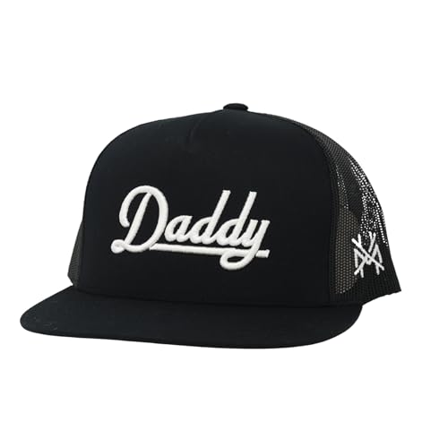 The Mad Hatter Men & Womens Trucker Hat Premium Embroidered Adjustable Snapback for Everyday Wear Daddy (US Alpha One Size Flat Bill Black)