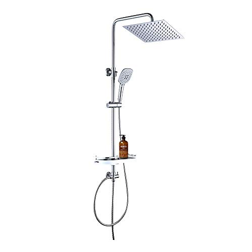JOHO Conjunto de ducha Sistema de ducha de lluvia Columna de ducha de acero inoxidable con estante(20 * 20 cuadrado)