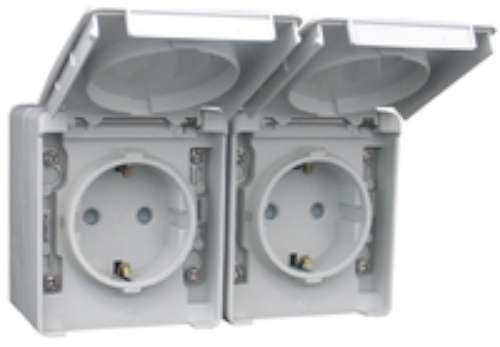Prise double schuko Efapel étanche 48 horizontale avec clapets de protection étanches