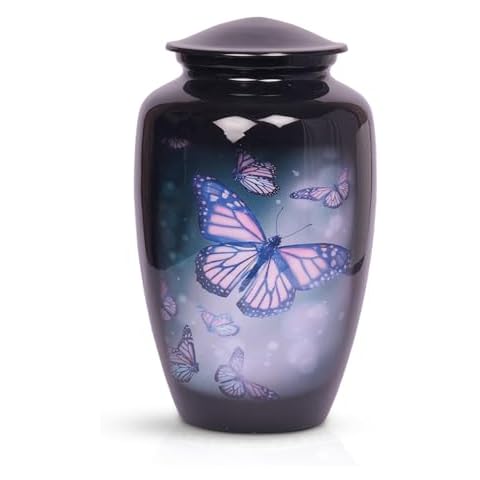 HLC Lovely Butterfly Black Finish Cremation Urn for Human Ashes - Funeral Urn Handcrafted - Affordable Urn for Ashes (Adult (200 lbs) – 10.5 x 6 “, Cremation Urn) Cover