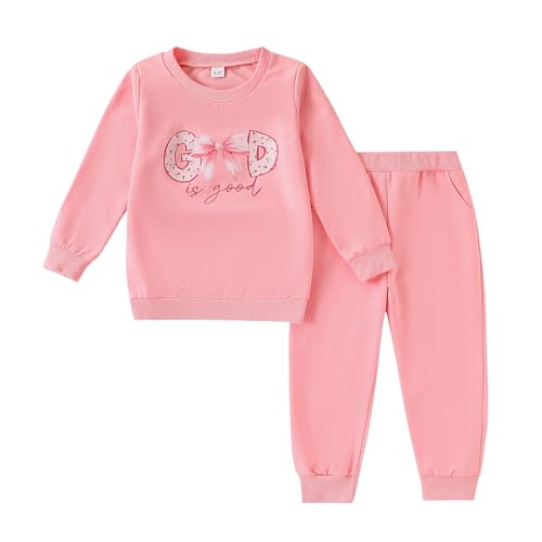 Toddler Girls 2-Piece Outfit, Crew Neck Heart Print Top And Casual Pant Set (Not sequins)