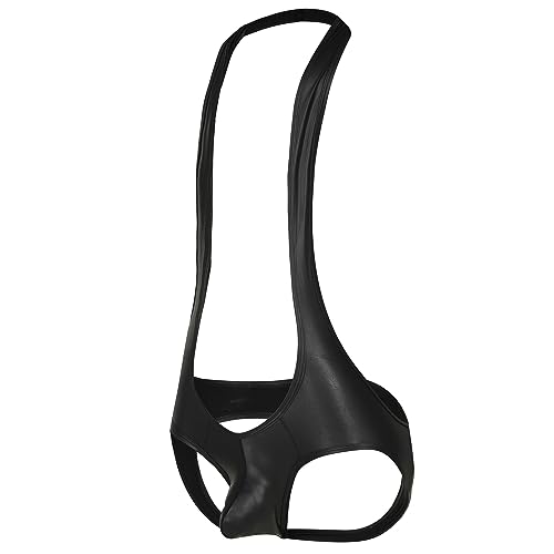 DTODWW Men's Faux Leather Shapewear Bodysuit One-Piece Wrestling Singlet G-String Thong Boxer Shorts