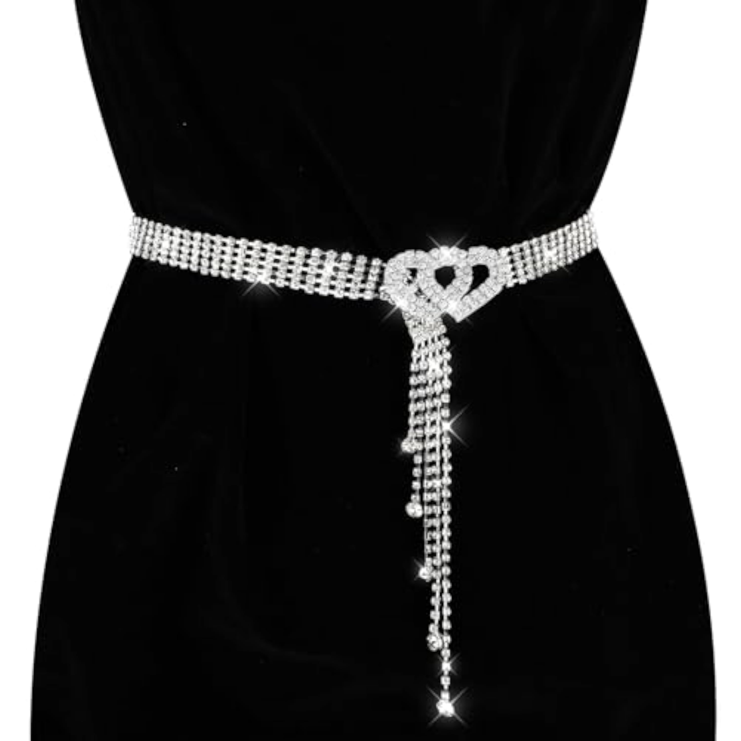 Andibro Cinturón de diamantes de imitación con hebilla en forma de corazón, cinturón de diamantes de imitación con cadena de cristal para vestidos de mujer Andibro Cinturón de diamantes de imitación con hebilla en forma de corazón, cinturón de diamantes de imitación con cadena de cristal para vestidos de mujer