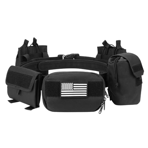 EZshoot Tactical Duty Belt - Multifunctional 7 in 1 with Accessories Pouches for Outdoor Sport - Black
