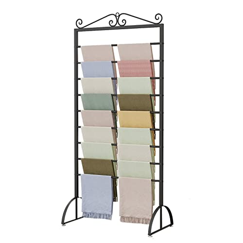 UWYTGF Freestanding Metal Scarf Display Stand Rack,Heavy Duty Metal Multi-Purpose Storgage Organizers Holder for Wrapping Paper/Ribbons/Towel,Black,Length70Cm