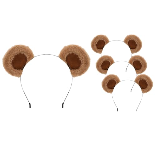 SIOTMERA 4 Pack Bear Ears Headband Brown, Cute Care Movable Hairband for Adult with Animals Costume, Soft Makeup Head Wear for Washing Face Women Halloween